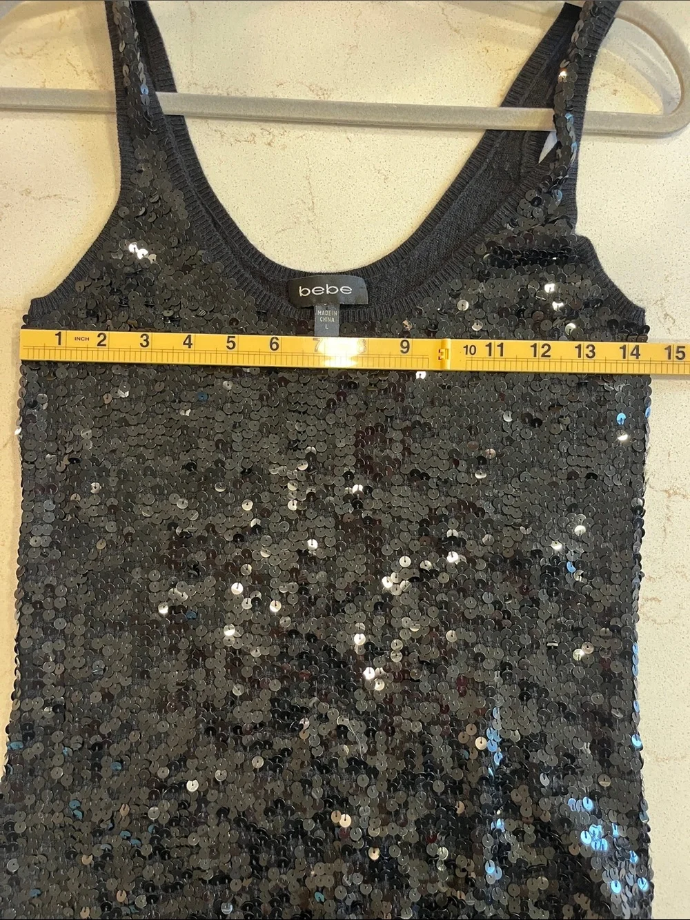 bebe Black Sequin Cami Tank